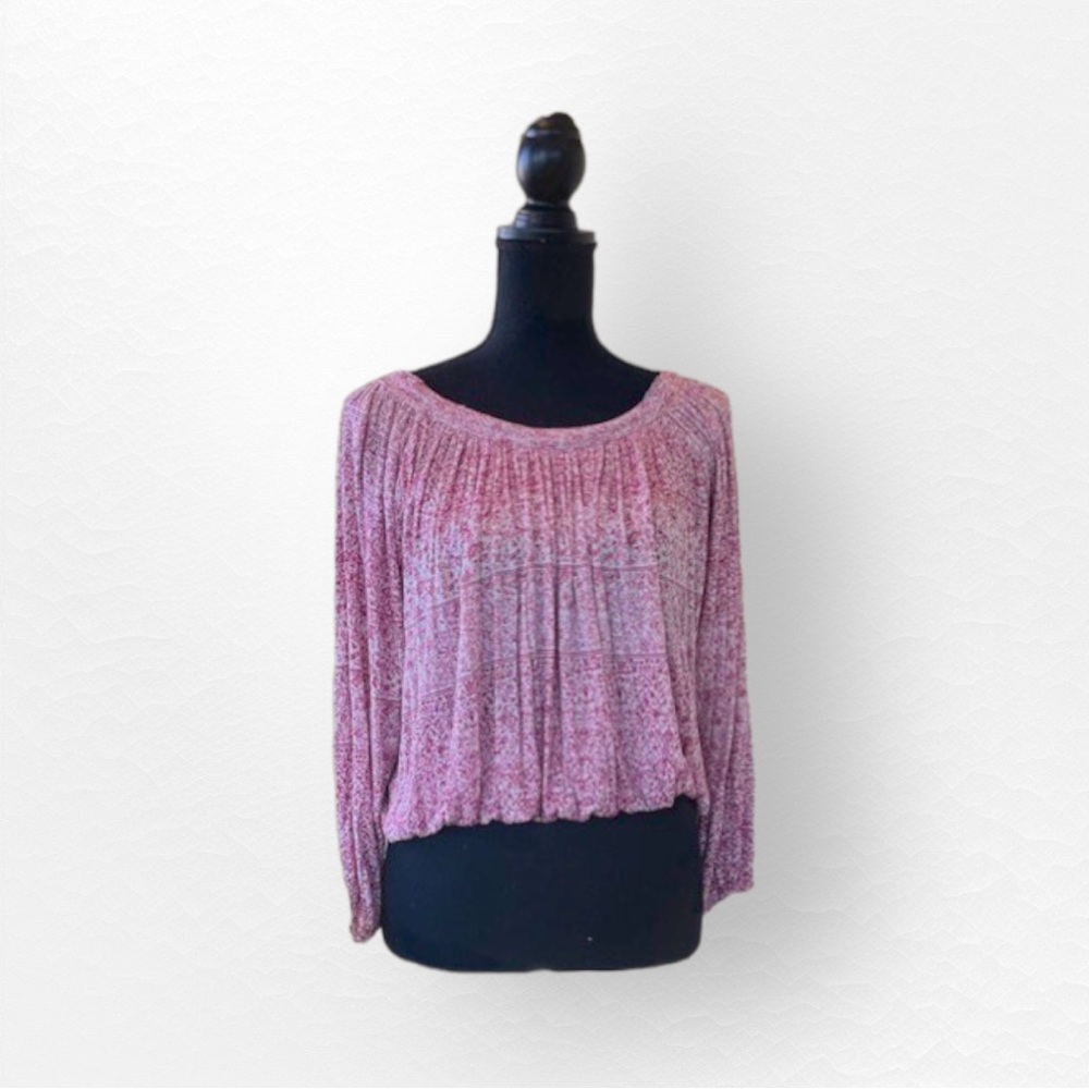 Free People Boho Balloon Sleeve Blouse in Pink Floral